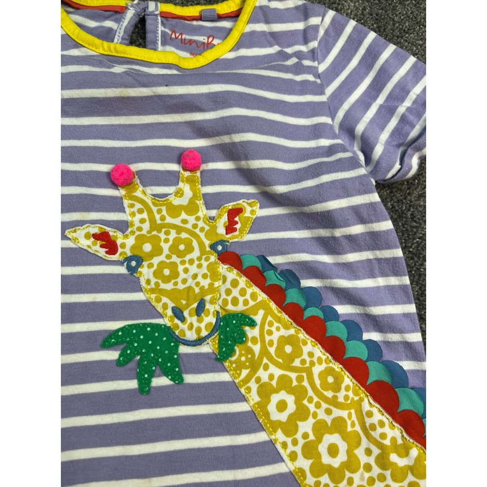 Mini Boden 2 pc Dresses Embroidered Blue Florals and Striped Giraffe Girls 4-5Y - Picture 7 of 11